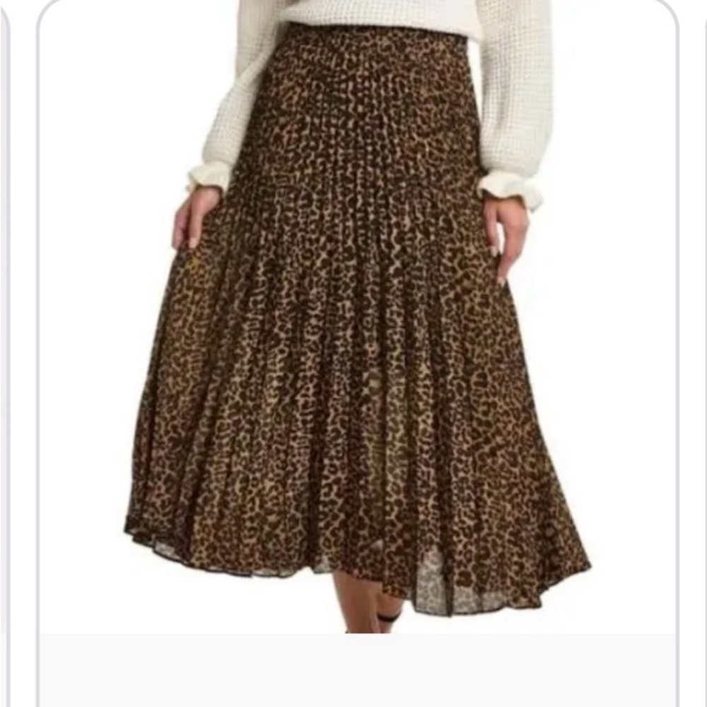 Max Studio Leopard Print Pleated Midi Skirt - Brown/Black